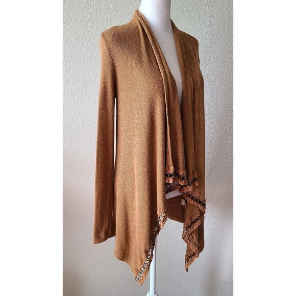 XCVI Crochet Boho Retro Open Women Cardigan Small Western Long‎ Sleeves Camel - Picture 4 of 12